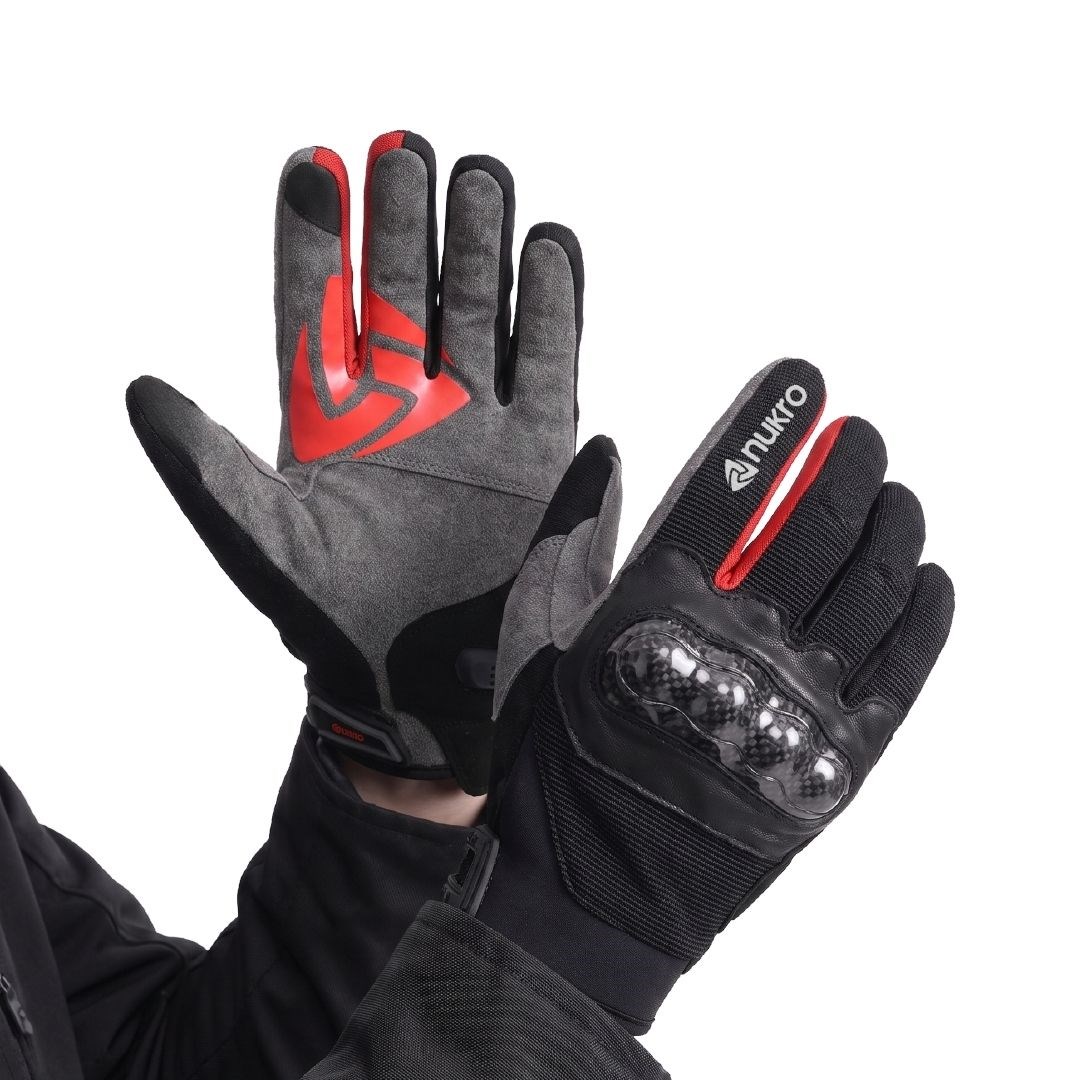 Nukro Carbon NELVO Yazlık Motosiklet Eldiveni - Kırmızı