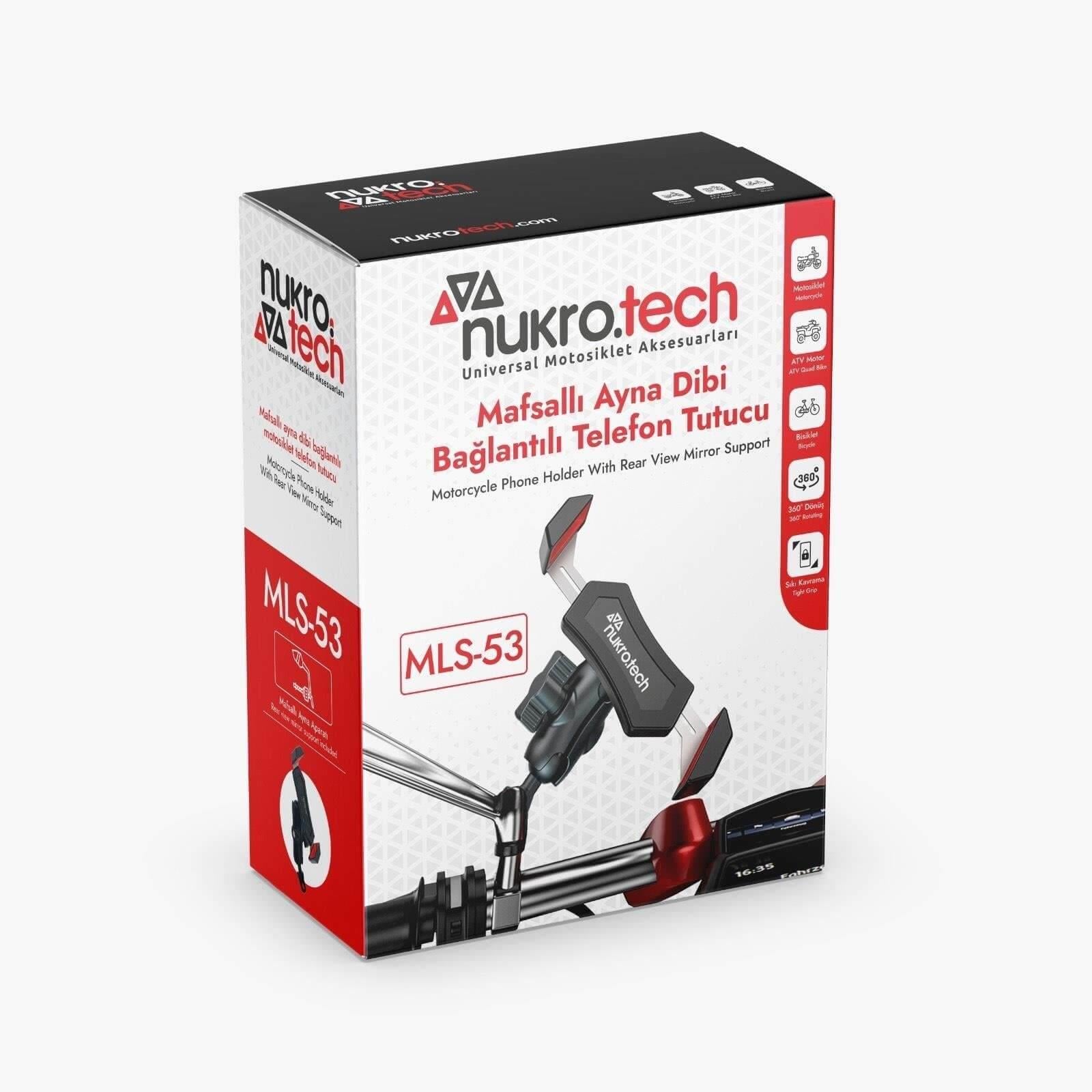 Nukrotech MLS-53 Mafsallı Ayna Bağlantılı  Motosiklet Telefon Tutucu