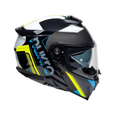 Nukro 937-SV Glossy Black Fluo Yellow Blue Çene Açılır Kask 