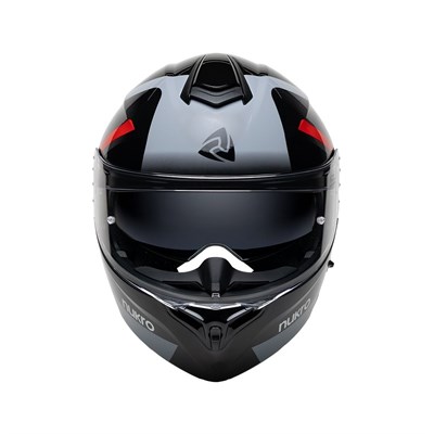 Nukro 938-SV Glossy Black Red Grat Çene Açılır Kask 