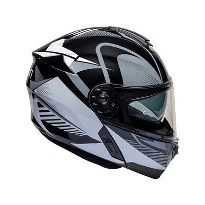Nukro 938-SV Glossy Black White Gray Çene Açılır Kask 