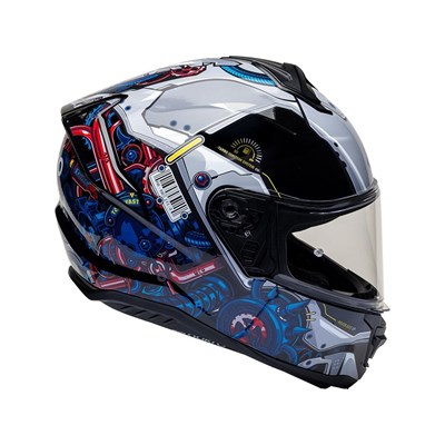 Nukro 987 Glossy Black Blue Red Kapalı Kask 
