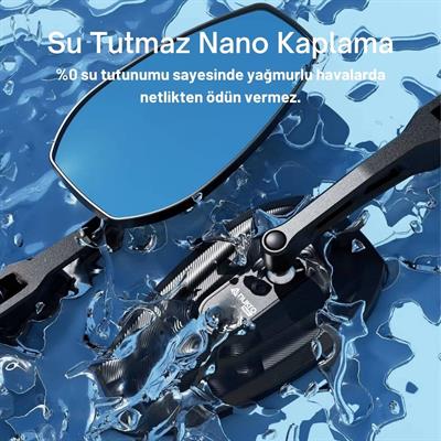 Nukrotech RM-201 Katlanabilir Alüminyum Motosiklet Dikiz Aynası – Mavi Cam - Hidrofobik Tasarım