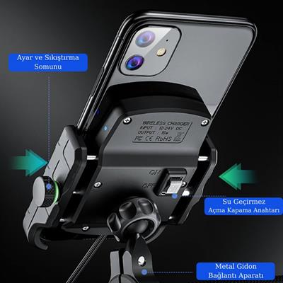 Nukrotech SF PLUS Wireless Şarjlı ve TYPE C Motosiklet Telefon Tutucu