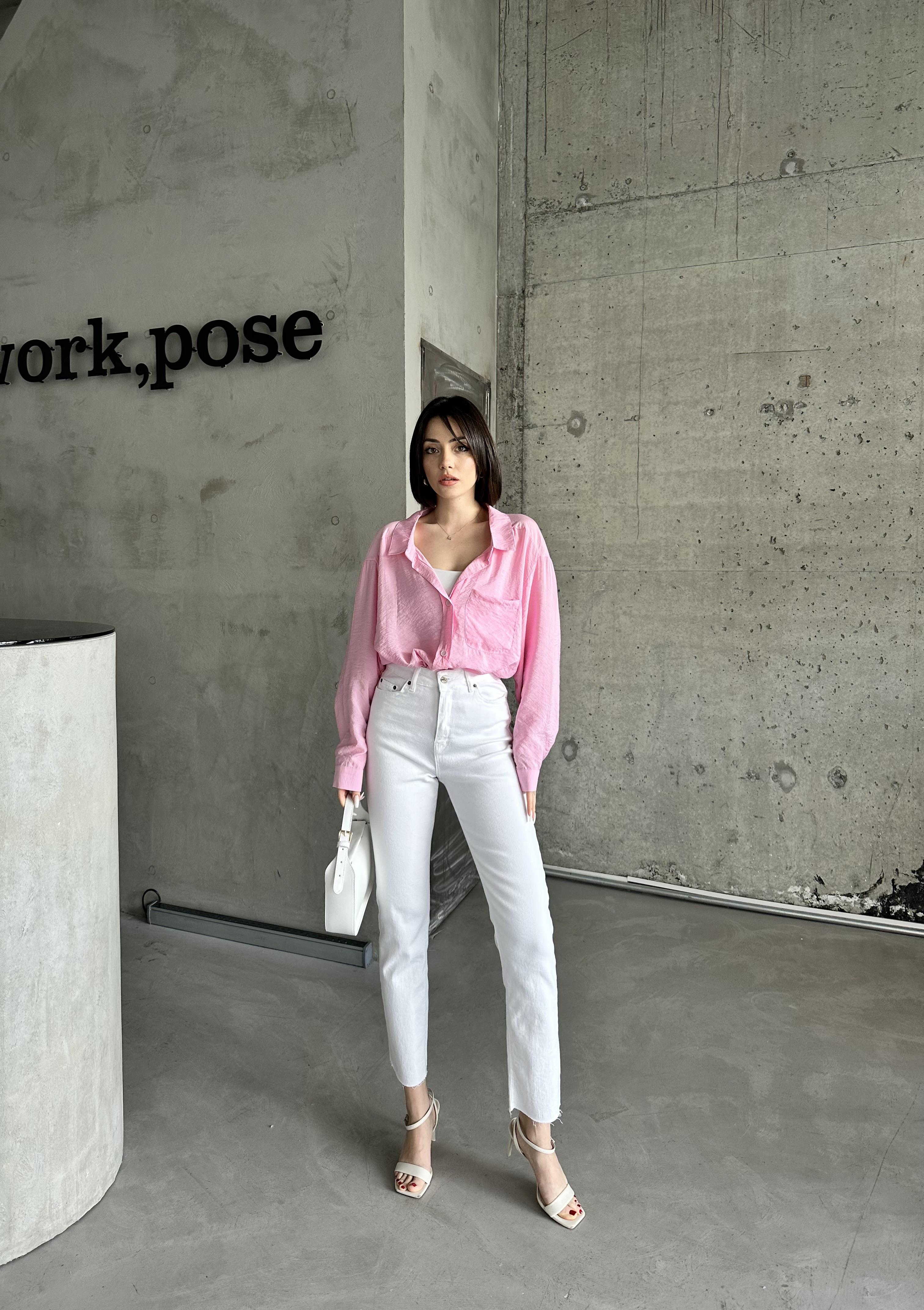 Pembe Oversize Tensel Gömlek