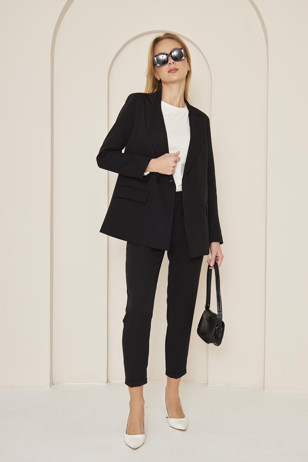 Siyah Kruvaze Blazer Ceket