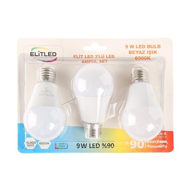 Elitled 9W 3lü Beyaz Led Ampül