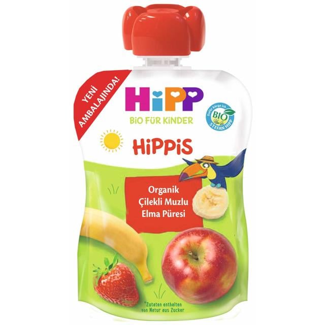 Hipp Hippis Organik Çilek Muz Elma Püresi 100gr