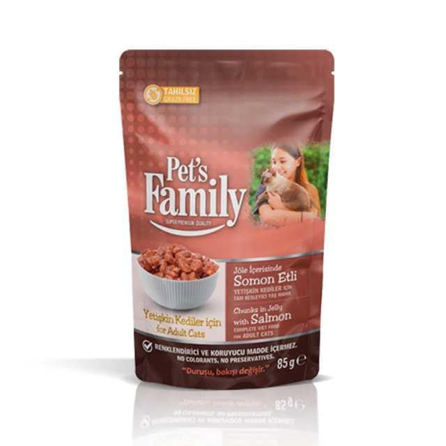 Pets Family Pouch Yetişkin Kedi Jöleli Somonlu 85g