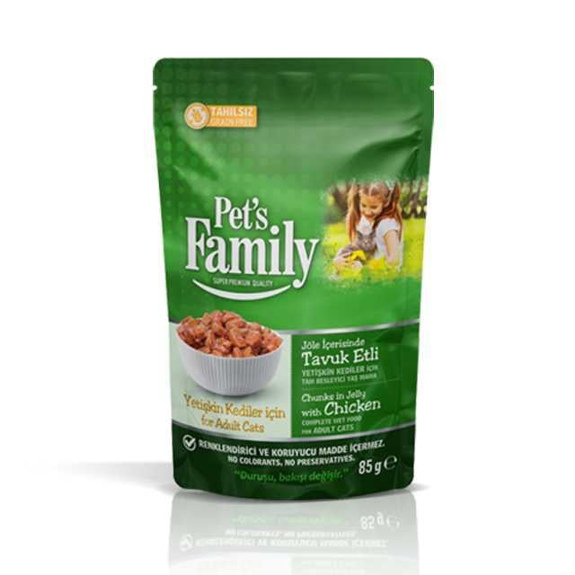 Pets Family Pouch Yetişkin Kedi Jöleli Tavuklu 85g