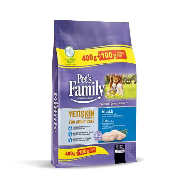 Pets Family Yetişkin Kedi Maması Balıklı 400+100gr