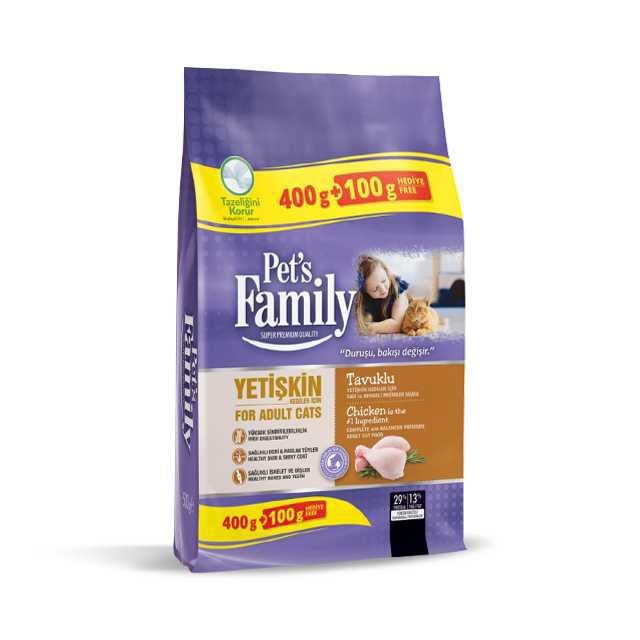 Pets Family Yetişkin Kedi Maması Tavuklu 400+100gr