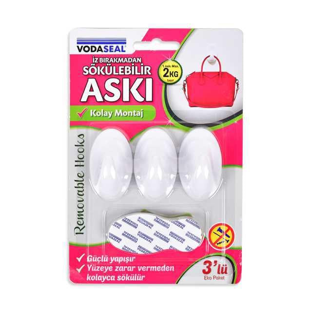 Vodaseal 3lü Beyaz Yapışkanlı Askı