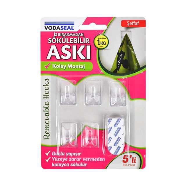 Vodaseal 5li Küçük Şeffaf Yapışkanlı Askı