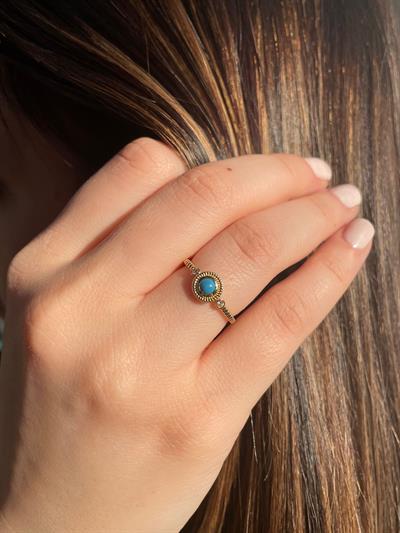 Firuze Taşlı Mavi 14 Ayar Altın Kadın YüzüğüFiruze Taşlı Mavi 14 Ayar Altın Kadın Yüzüğü