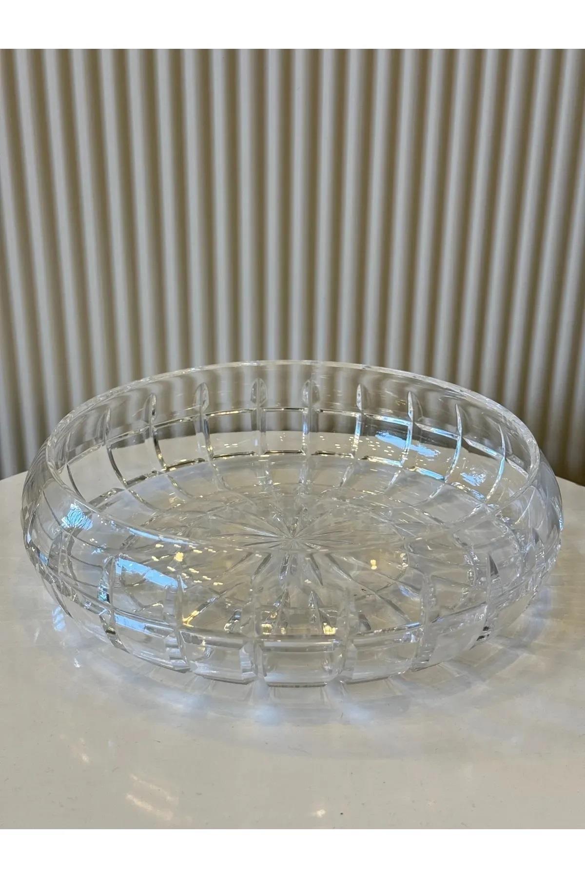  Kristal Kesme Cam Salata Kasesi Kare Dekor 22 cm