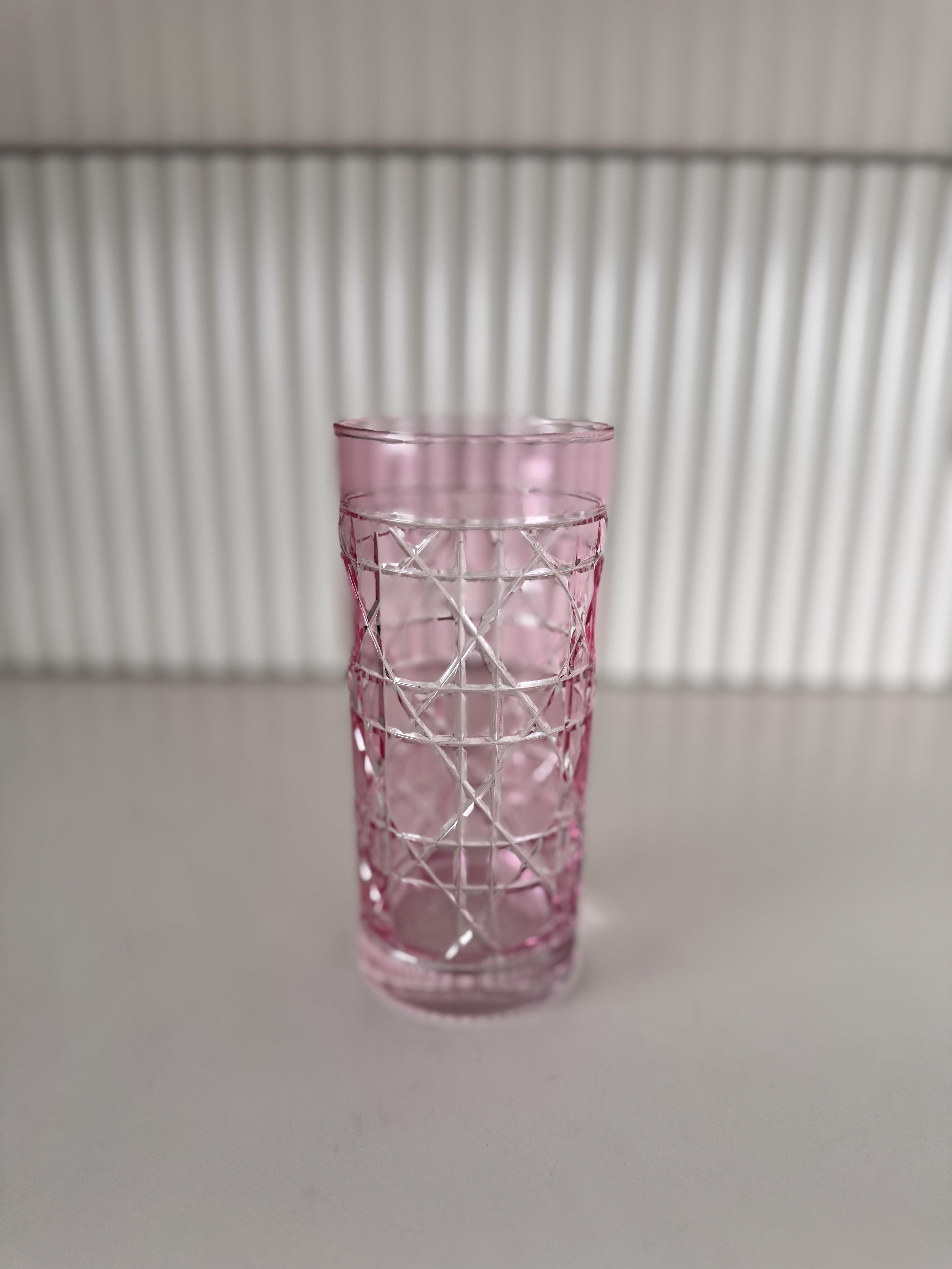 Kristal Kesme Cam Meşrubat Bardağı Pembe