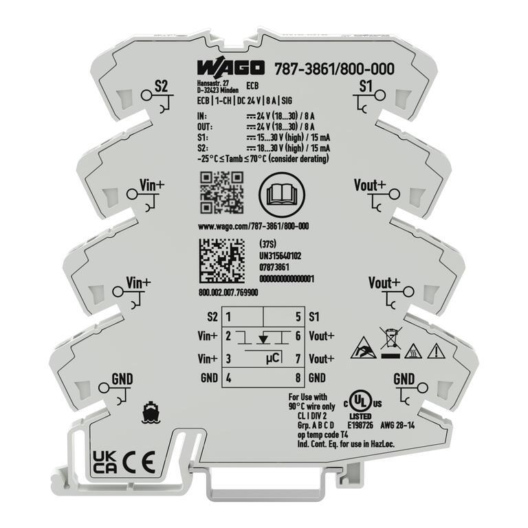 WAGO 787-3861/800-000  Elektronik Devre Kesici 1 Kanallı 24VDC Giriş Gerilimi 8A Sinyal Kontağı