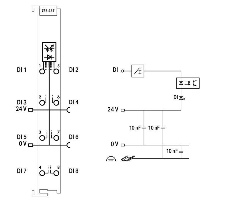 WAGO 753-437   8 Kanallı Dijital Giriş 24 VDC 0.2ms Düşen kKenar Anahtarlama