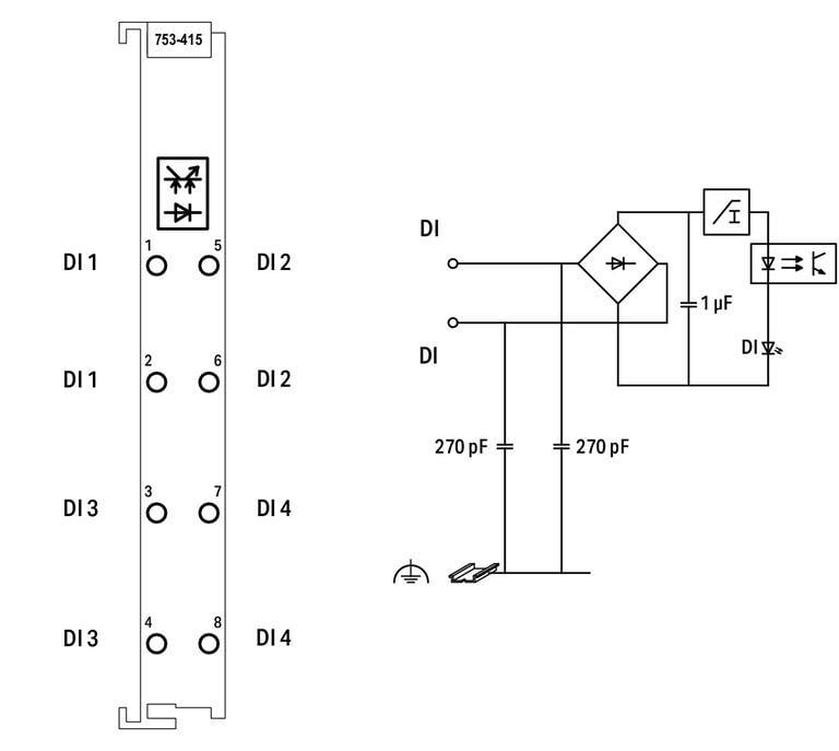 WAGO 753-415   4 Kanallı Dijital Giriş 24 V AC/DC 20ms