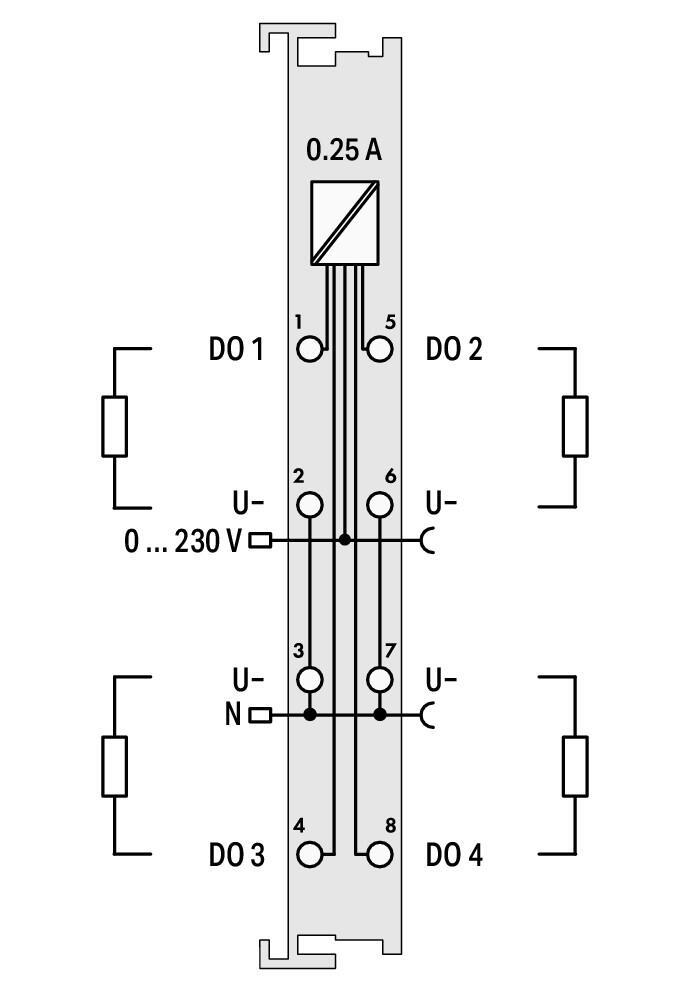 WAGO 753-540   4 Kanallı Dijital Çıkış 230 VAC 0.25A Solid-State