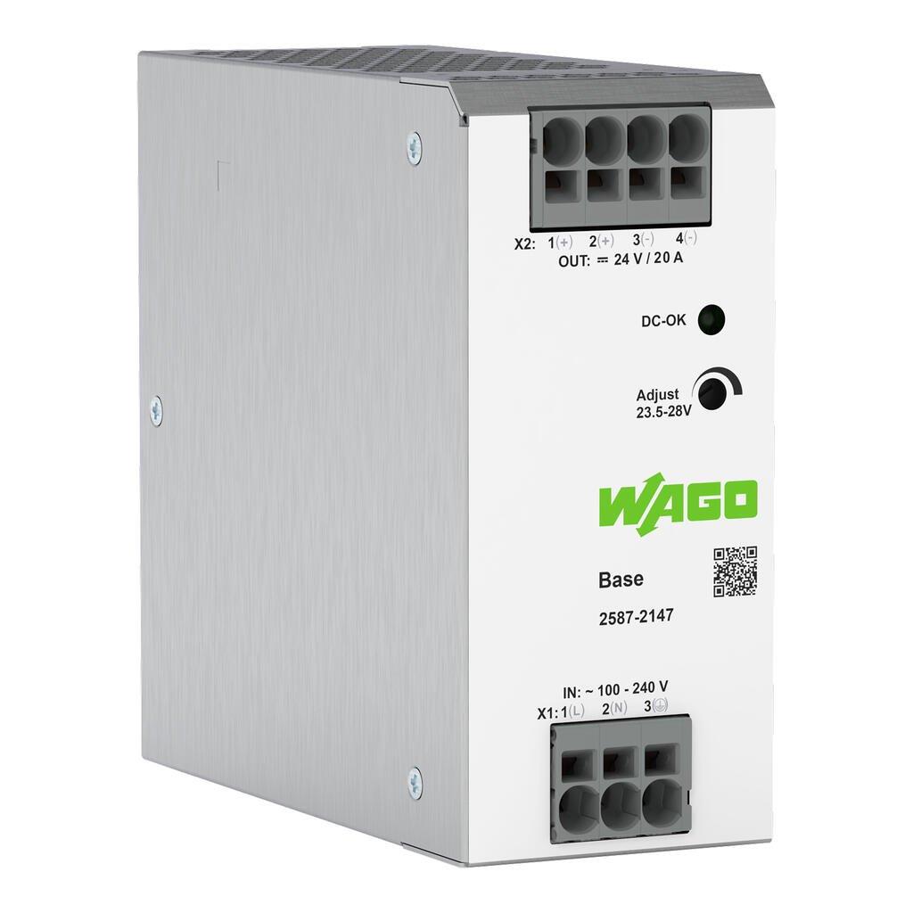WAGO 2587-2147  Anahtarlamalı Mod Güç Kaynağı Taban 1 Fazlı 24V DC Çıkış Gerilimi 20A Çıkış Akımı DC-OK LED