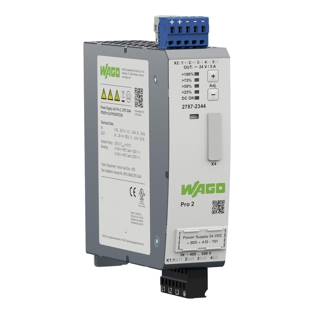 WAGO 2787-2344 Güç kaynağı Pro2 3 fazlı 24VDC Çıkış gerilimi 5A Çıkış akımı TopBoost + PowerBoost İletişim yeteneği