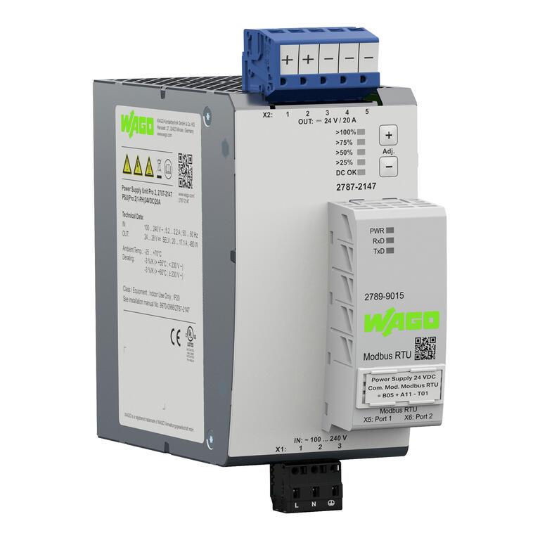 WAGO 2787-2147   Güç kaynağı Pro2 1 Fazlı 24VDC Çıkış gerilimi 20A Çıkış akımı TopBoost + PowerBoost İletişim yeteneği
