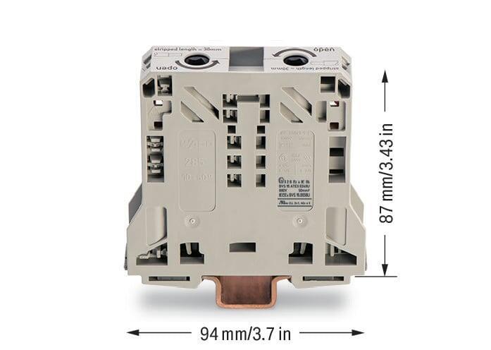 WAGO 285-950  2 İletkenli Geçiş Klemensi 50 Mm² Ex E Iı Uygulamaları İçin Uygun Sadece Dın 35 X 15 Ray İçin Açık Gri