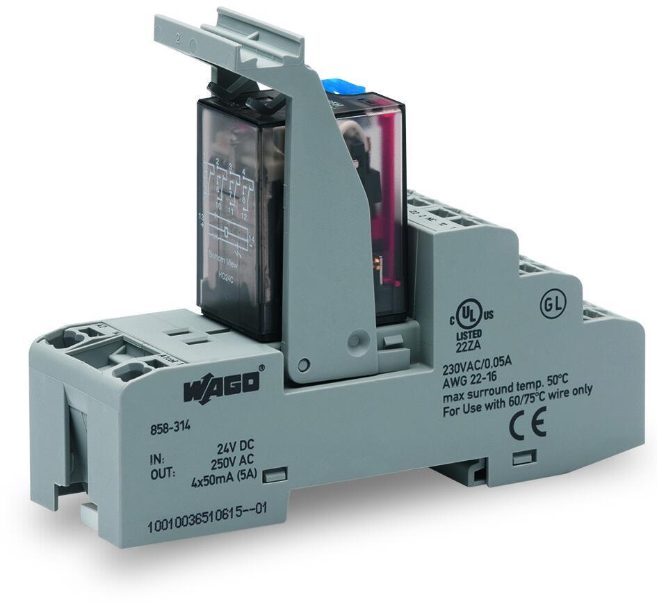 WAGO 858-314   Röle Modülü Nominal Giriş Gerilimi 24VDC 4 Değişken Kontak Sınırlayıcı Sürekli Akım 5A Altın Kontaklı Manuel Çalıştırmalı Kırmızı Durum Göstergesi Modül Genişliği 31mm 1.50mm²