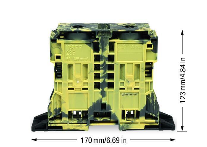 WAGO 285-1167  2 İletkenli Geçiş Klemensi 185 Mm² Sabitleme Flanşlı Koyu Gri-Sarı