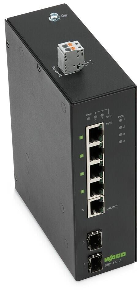 WAGO 852-1417  Endüstriyel ECO Switch 5-port 1000Base-T 2-Slot 1000Base-SX/LX Geniş Sıcaklık Aralığı 4xEthernet Üzerinden Güç