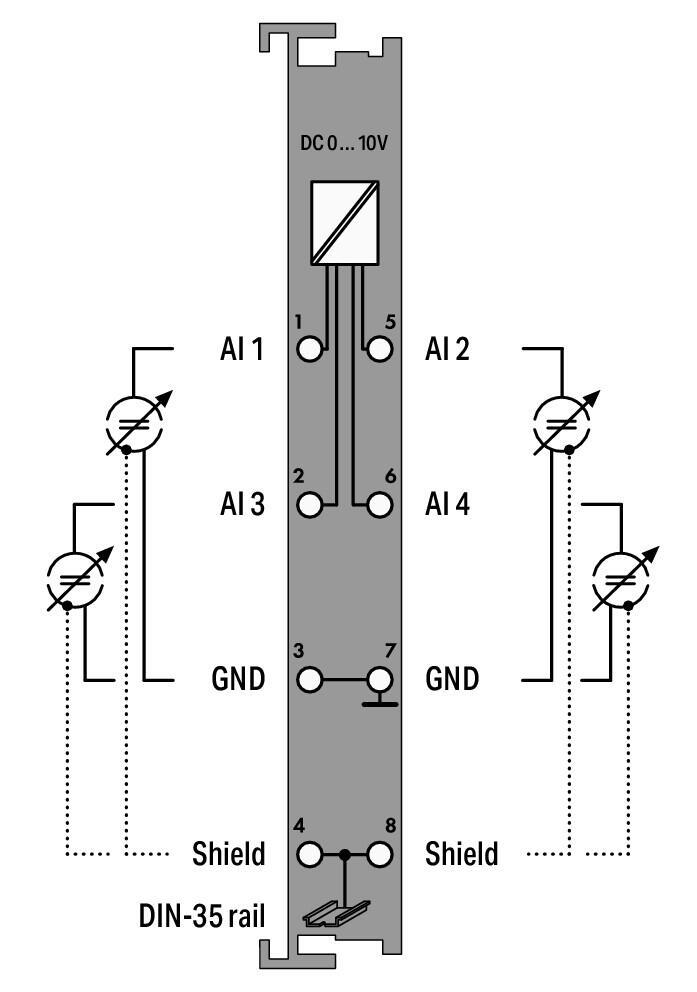 WAGO 750-468/040-000  4 Kanallı Analog Giriş 0 - 10 VDC Tek Uçlu Aşırı