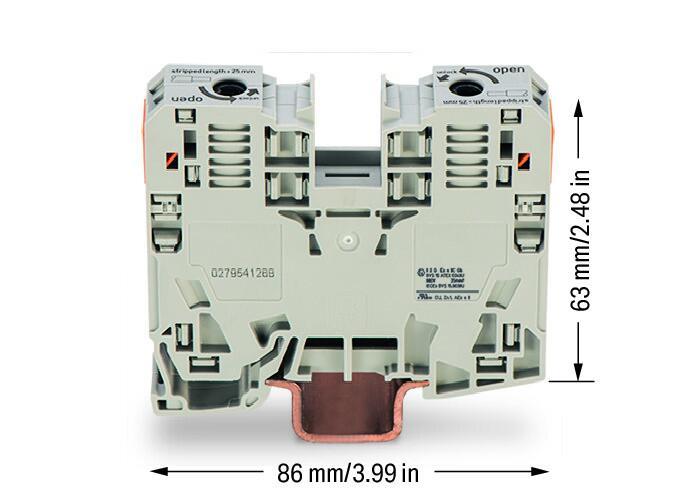 WAGO 285-935  2 İletkenli Geçiş Klemensi 35 Mm² Ex E Iı Uygulamaları İçin Uygun Sadece Dın 35 X 15 Ray İçin Açık Gri