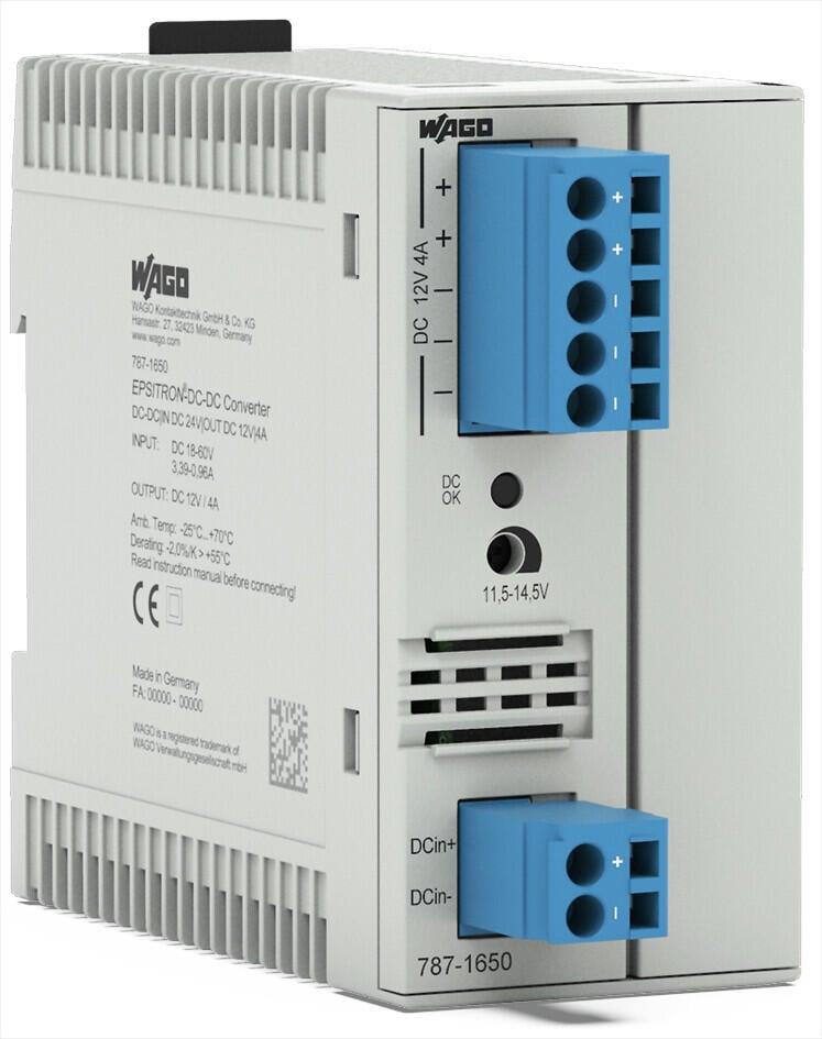 WAGO 787-1650 DC / DC Konvertör; 24 VDC Giriş Gerilimi 12VDC Çıkış Gerilimi 4A Çıkış Akımı Galvanik Olarak Yalıtımlı