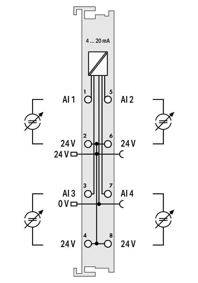 WAGO 750-455/020-000 4 Kanallı Analog Giriş 4-20 mA Tek Uçlu 4x24 V