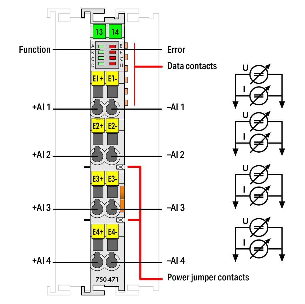 WAGO 750-471 4Kanallı Analog Giriş Gerilim/Akım Diferansiyel Giriş 16 bit Arıza Teşhisi