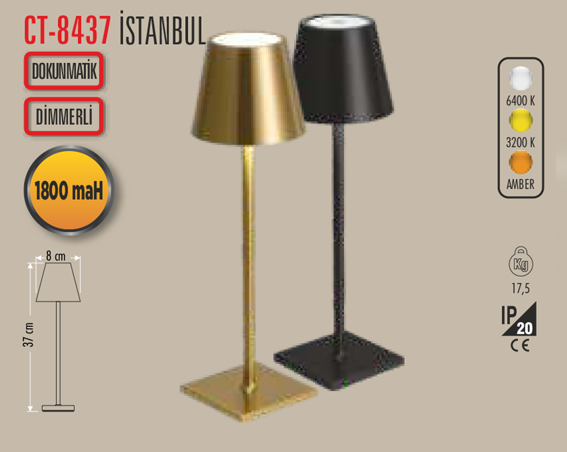 CT 8437 İSTANBUL SARJLI MASA LAMBASI 