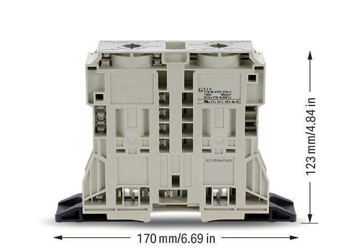 WAGO 285-1163  2 İletkenli Geçiş Klemensi; 185 Mm² Ex E Iı Uygulamaları İçin Uygun Sabitleme Flanşlı Açık Gri