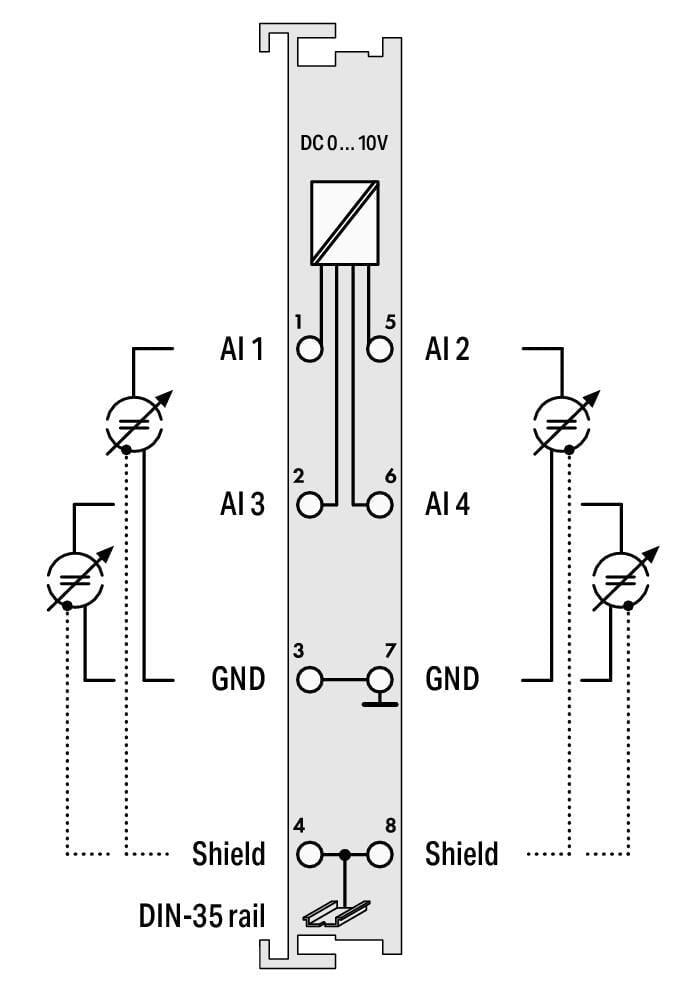 WAGO 750-468/025-000  4 Kanallı Analog Giriş 0 - 10 VDC Tek Uçlu Geniş Sıcaklık