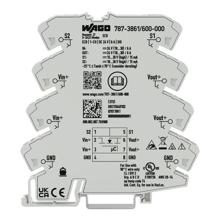 WAGO 787-3861/600-000  Elektronik Devre Kesici 1 Kanallı 24VDC Giriş Gerilimi 6A Sinyal Kontağı