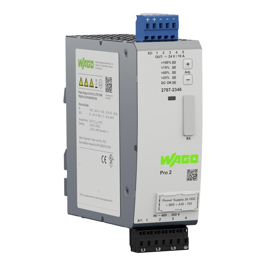WAGO 2787-2346   Güç kaynağı Pro2 3 Fazlı 24VDC Çıkış gerilimi 10A Çıkış akımı TopBoost + PowerBoost İletişim yeteneği