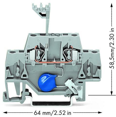 WAGO 280-502/281-613  Bileşen Klemensi İki Katlı Varistörlü DIN-ray 35x15 ve 35x7.5 İçin 2.5mm² CAGE CLAMP® 2.50mm² Gri