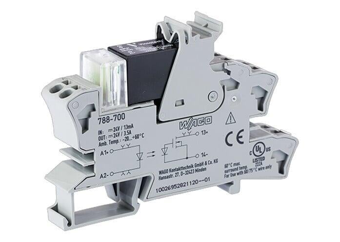 WAGO 788-700   SSR Röle Modülü Nominal Giriş Gerilimi 24VDC Çıkış Gerilimi Aralığı 0 - 24VDC Sınırlayıcı Sürekli Akım 3.5A 2 Telli Bağlantı Kırmızı Durum Göstergesi Modül Genişliği 15mm Gri