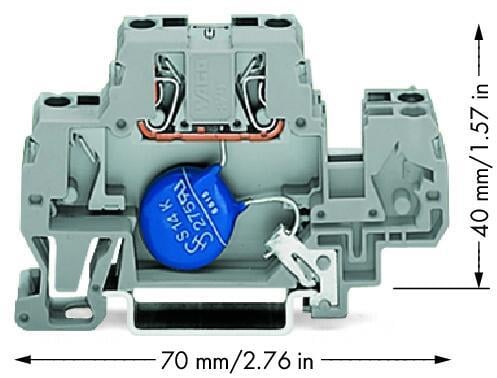 WAGO 870-523/281-582  Bileşen Klemensi İki Katlı Varistörlü DIN-ray 35x15 ve 35x7.5 İçin 2.5mm² CAGE CLAMP® 2.50mm² Gri