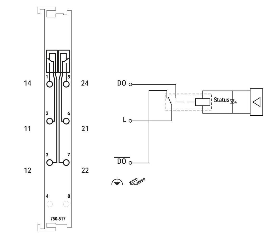 WAGO 750-517 2 Kanallı Röle Çıkışı 250 VAC 1 A Potansiyelsiz 2 Değişken kontak