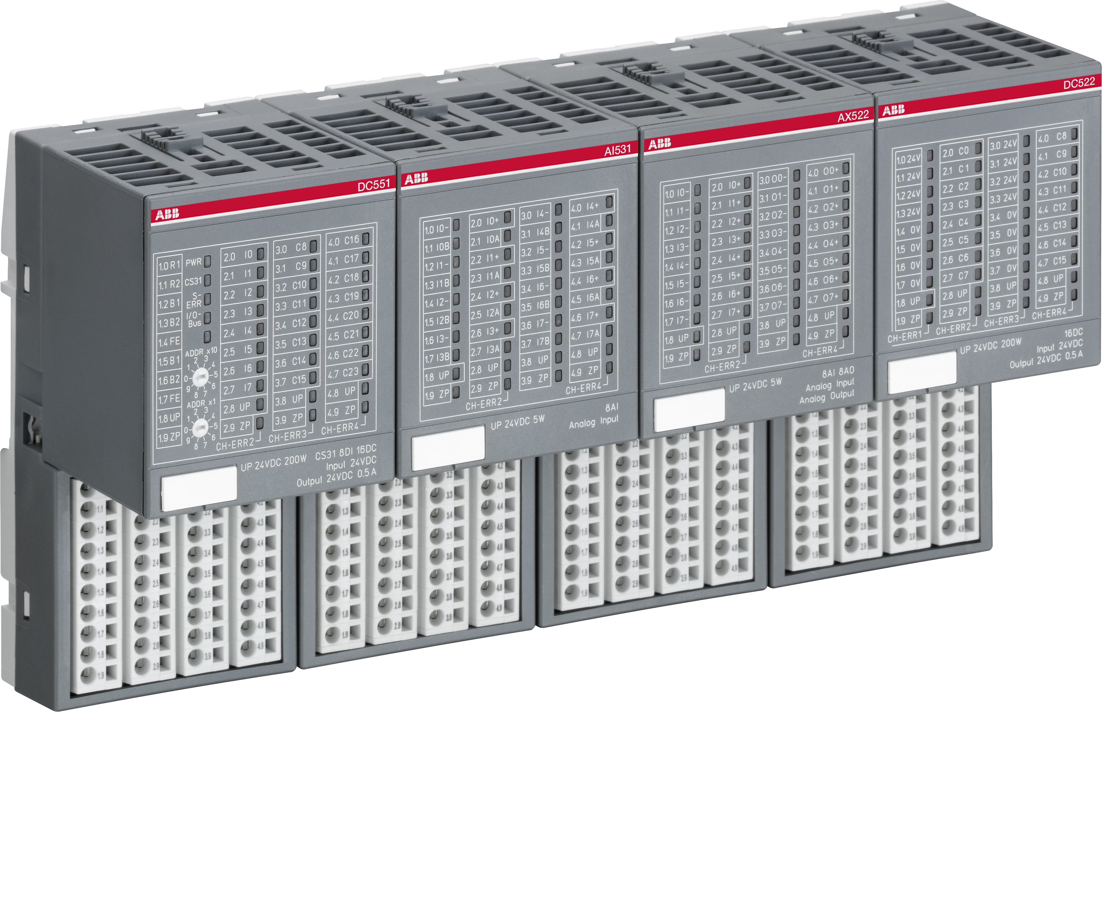 DİJİTAL GİRİŞ/ÇIKIŞ MODÜLÜ - 24 YAPILANDIRILABİLİR DI/DO - 24VDC 0.5A - 4 YARDIMCI TERMİNALLER 0V 4 YARDIMCI TERMİNALLER 24VDC (DC523)