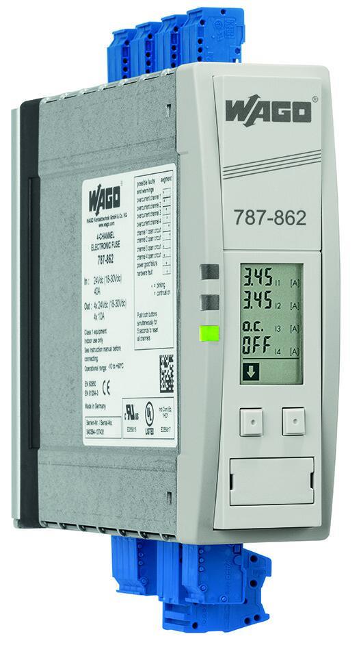 WAGO 787-862 Elektronik devre kesici; 4 kanallı; 24 VDC Giriş Gerilimi Ayarlanabilir 1 - 10A İletişim Yeteneği 10.00mm²