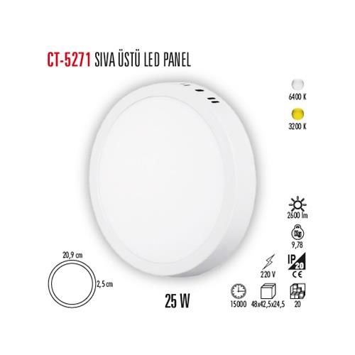 CT-5271 25W SIVA ÜSTÜ LED ARMATÜR YUVARLAK BEYAZ