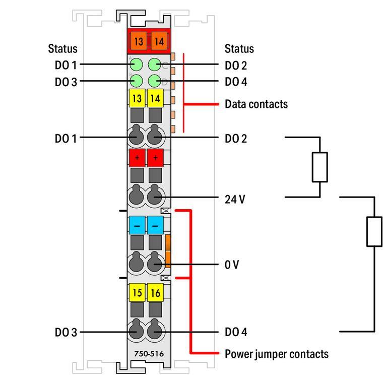 WAGO 750-516   4 Kanallı Dijital Çıkış 24 VDC 0.5A Düşen Kenar Anahtarlama